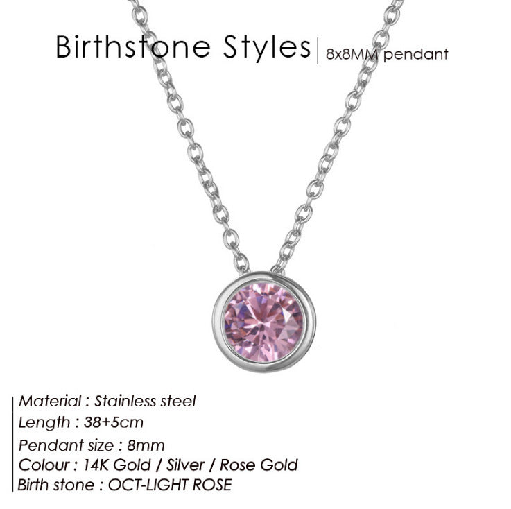 Birthstone Stainless Steel Zircon Necklace Women's Geometric