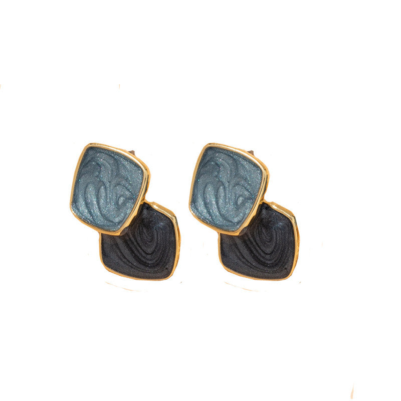 Korean Temperament Simple Stitching Contrast Color Earrings