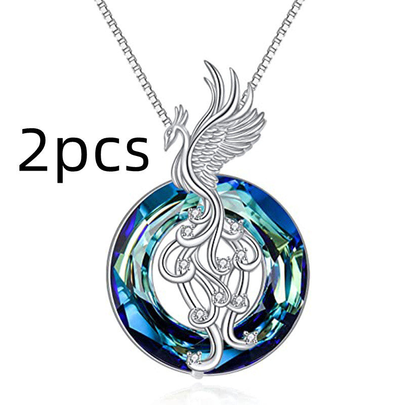 New Firebird Crystal Pendant Necklace Women's Colorful Phoenix Earrings