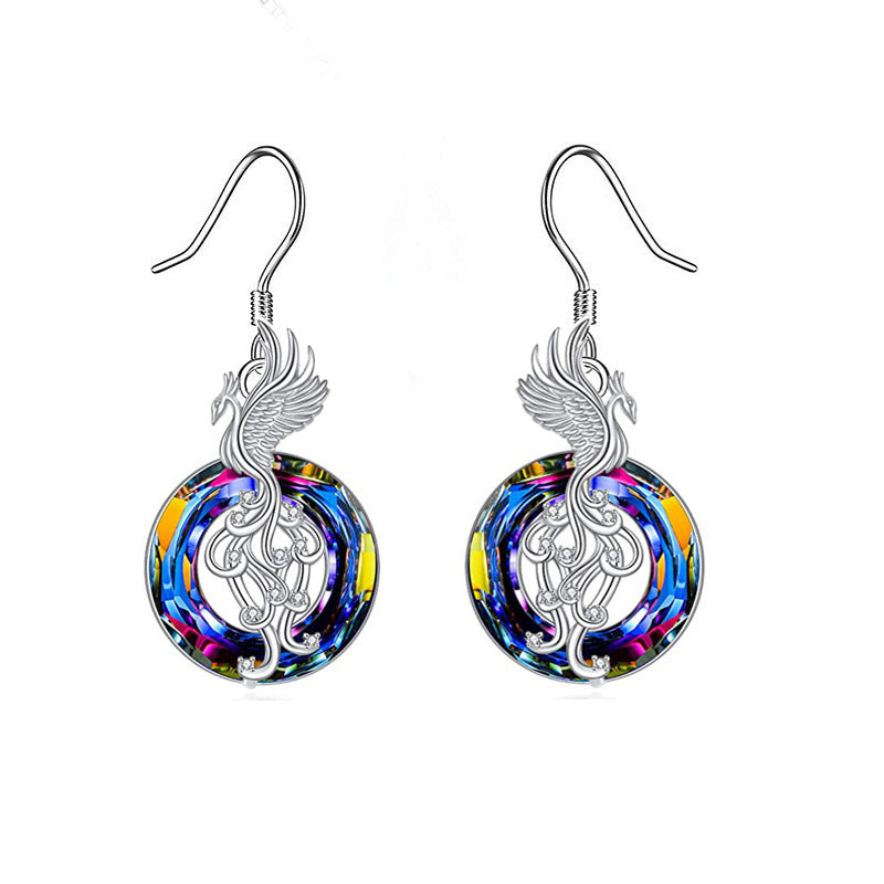 New Firebird Crystal Pendant Necklace Women's Colorful Phoenix Earrings