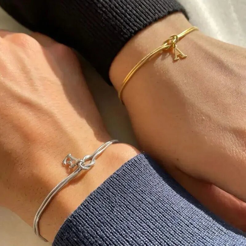 New Letter A-Z Love Knot Bracelets For Women Couple Gold Color Dainty Snake Chain Charm Bracelet Stainless Steel Jewelry Gift Valentine's Day Gifts