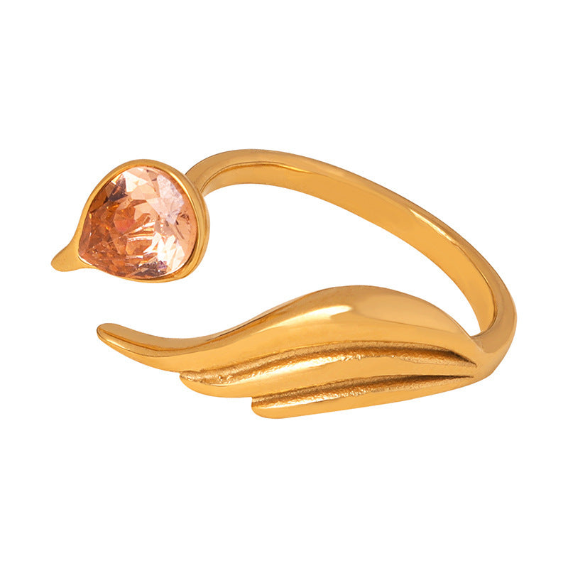 Zircon Color Shell Inlaid Titanium Steel Gold-plated Ring