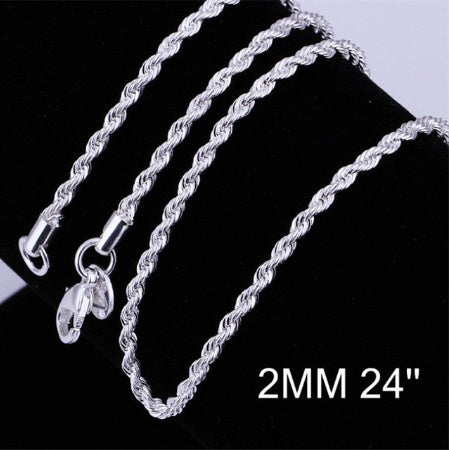 Silver-plated 2MM twisted rope twist necklace