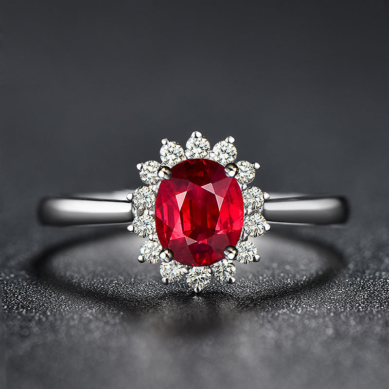 Flower Inlaid ZirconNatural Red Tourmaline Ring For Women