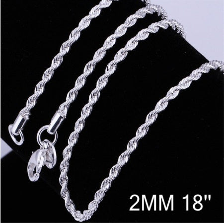 Silver-plated 2MM twisted rope twist necklace