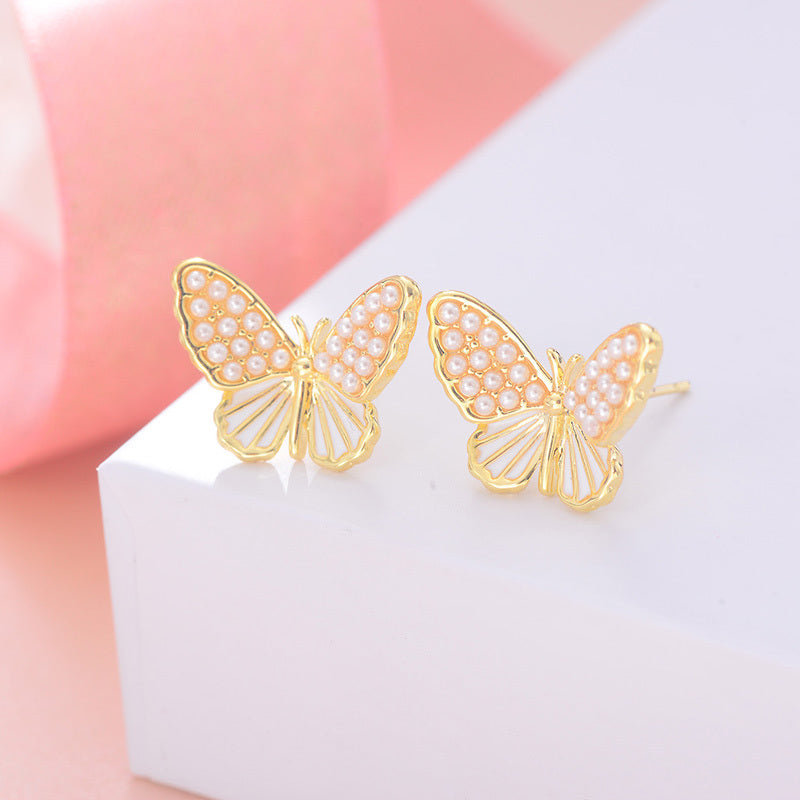 European And American Fashion Earrings Popular Butterfly Pearl Earrings Women