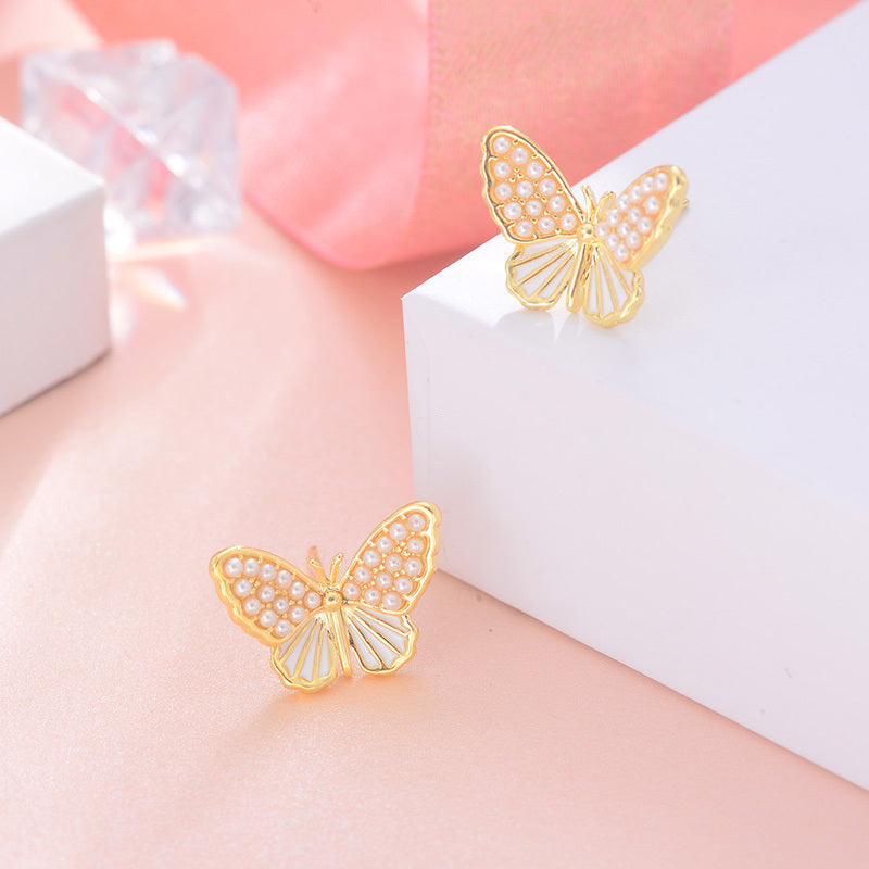 European And American Fashion Earrings Popular Butterfly Pearl Earrings Women