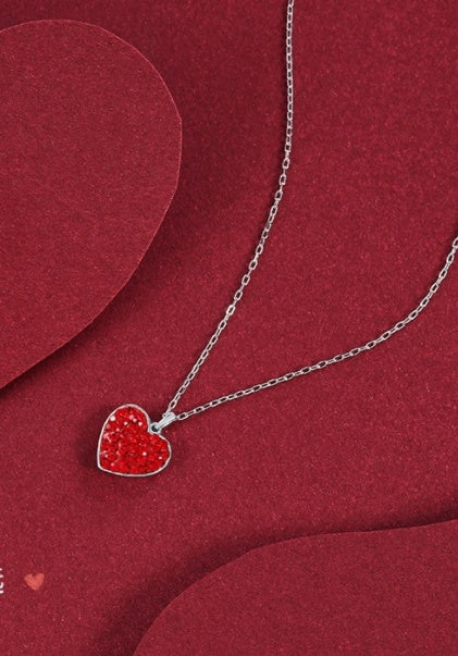 Temperament 925 Silver Diamond Small Red Heart Clavicle Chain