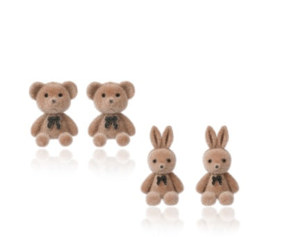 Cute Brown Bear Bunny Flocking Earrings Plush Earrings Women