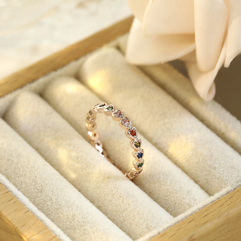 Fashion Ins Copper Inlaid Zircon Love Ring