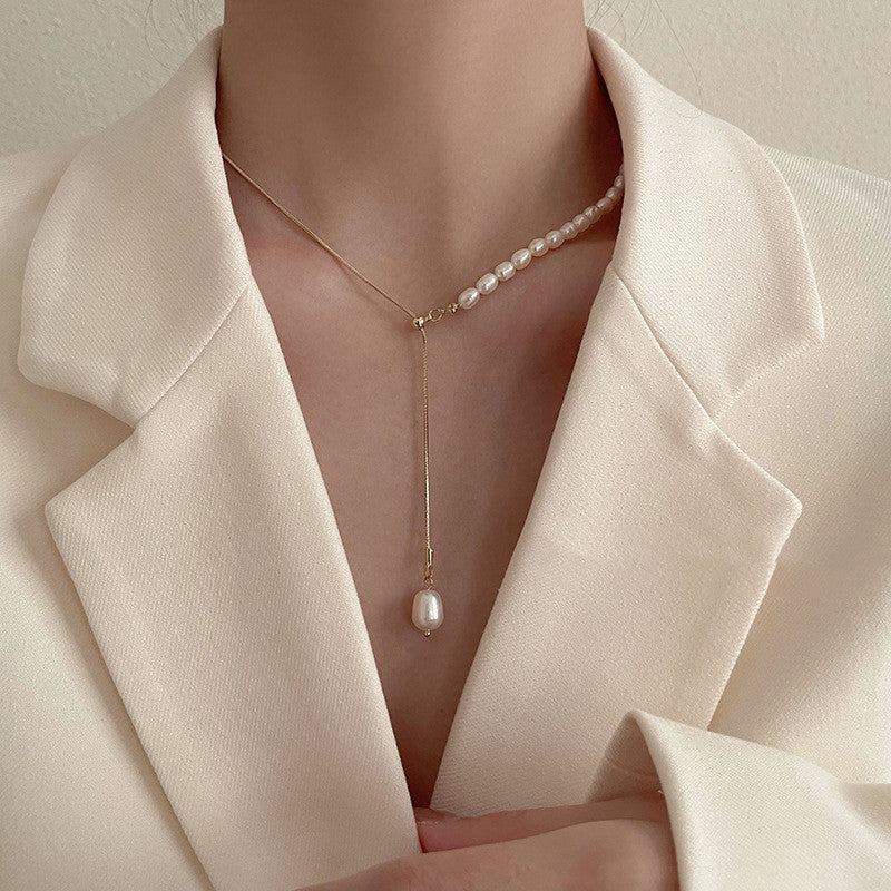 Freshwater Pearl Stitching Necklace Women's Simple And Versatile Light Luxury Niche Design Sense Clavicle Chain