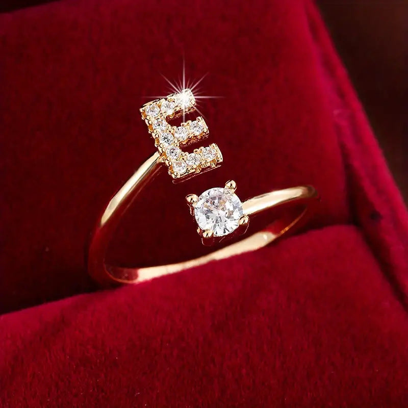 26 English Letters Micro Inlaid Zircon Fashion Women's Ring