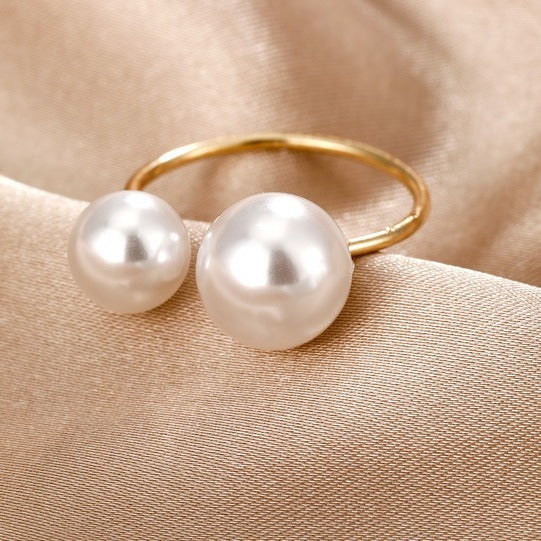 Alloy Simple Large And Small Pearls Open Adjustable Ring