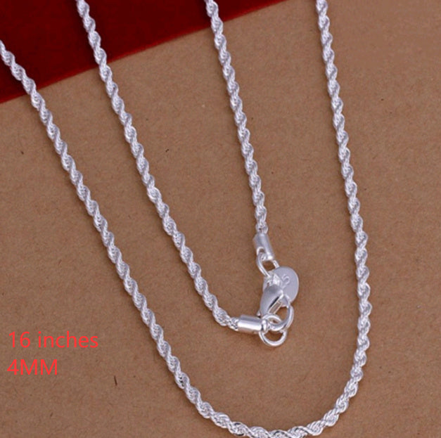 Silver-plated 2MM twisted rope twist necklace