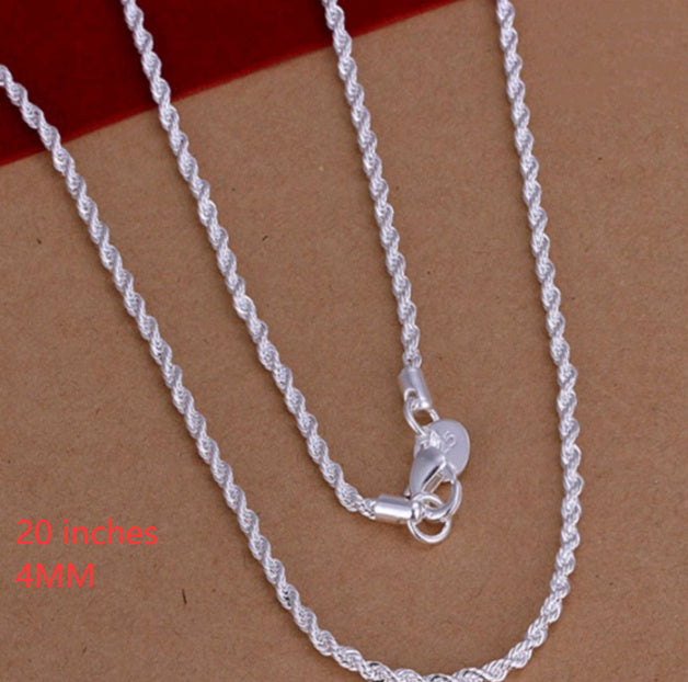 Silver-plated 2MM twisted rope twist necklace