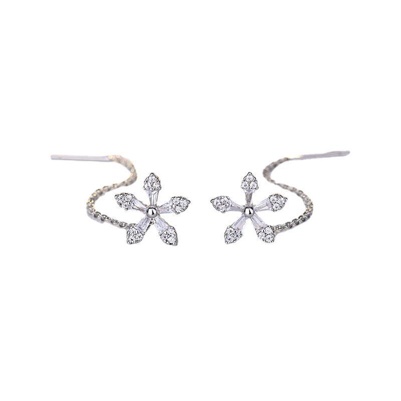 Crystal Flower Long Earrings For Women