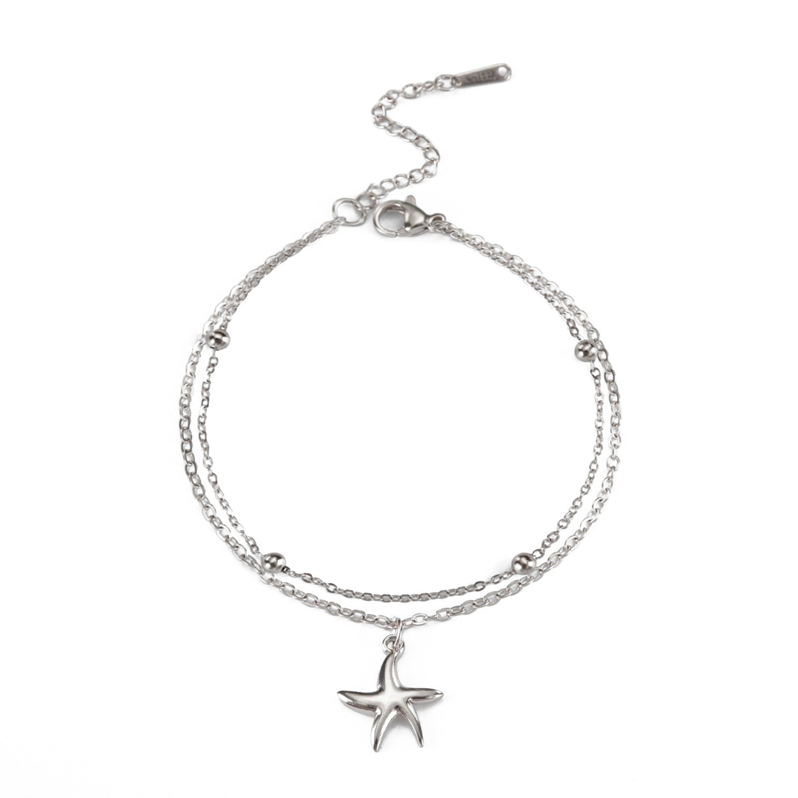 Stainless Steel Starfish Charm Bracelet Double Layer