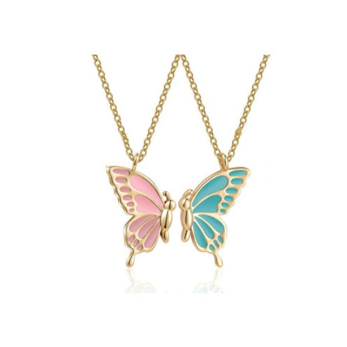 2pcs Oil Drip Butterfly Necklace Ins Creative Clavicle Chain Pendant Necklace For Women Valentine's Day Birthday Gift