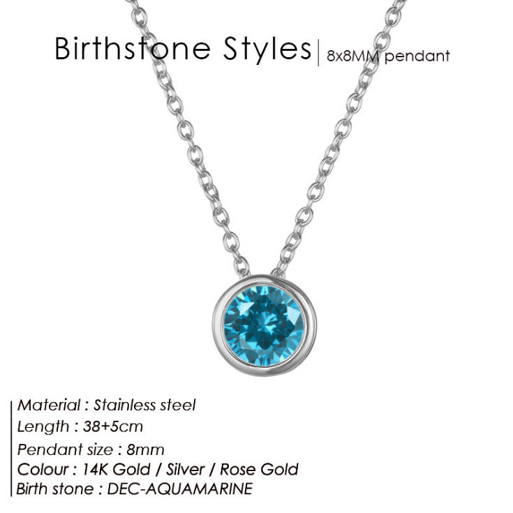 Birthstone Stainless Steel Zircon Necklace Women's Geometric