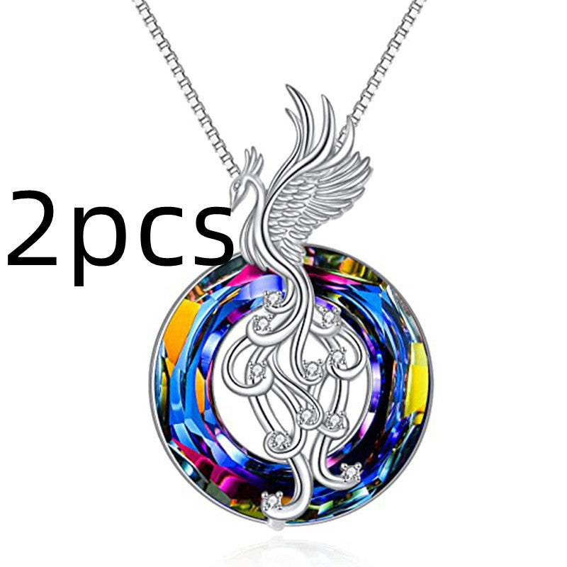 New Firebird Crystal Pendant Necklace Women's Colorful Phoenix Earrings