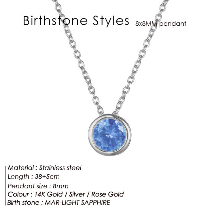 Birthstone Stainless Steel Zircon Necklace Women's Geometric