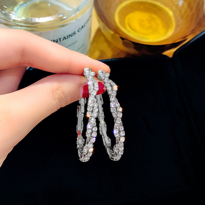 Silver Needle Full Diamond Love Earrings Korean Fashion Temperament