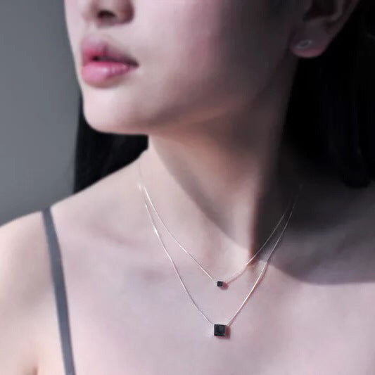 925 Silver Multi-layer Geometric Square Minimalistic Necklace Female