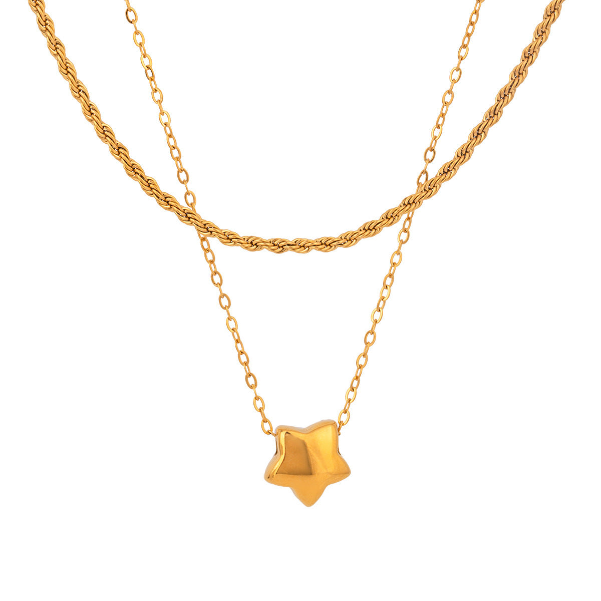 Stainless Steel Five-pointed Star Pendant Double-layer Necklace