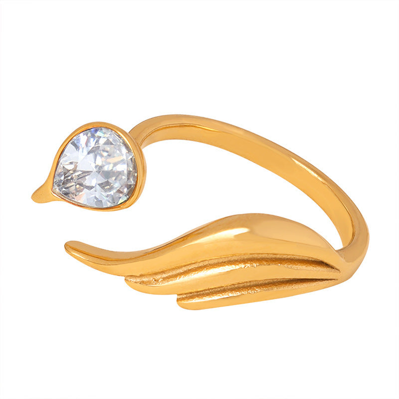 Zircon Color Shell Inlaid Titanium Steel Gold-plated Ring