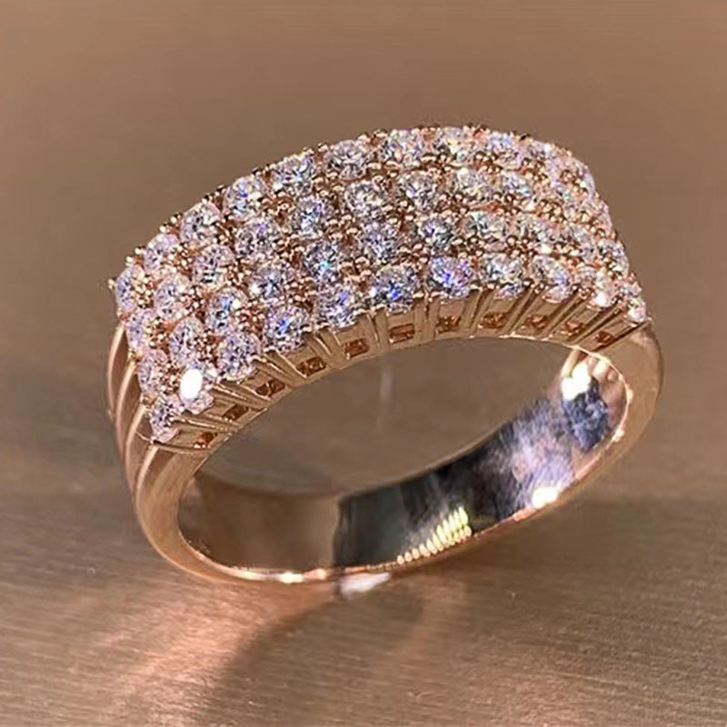 Inlaid Zircon Female Shiny Ring Geometry