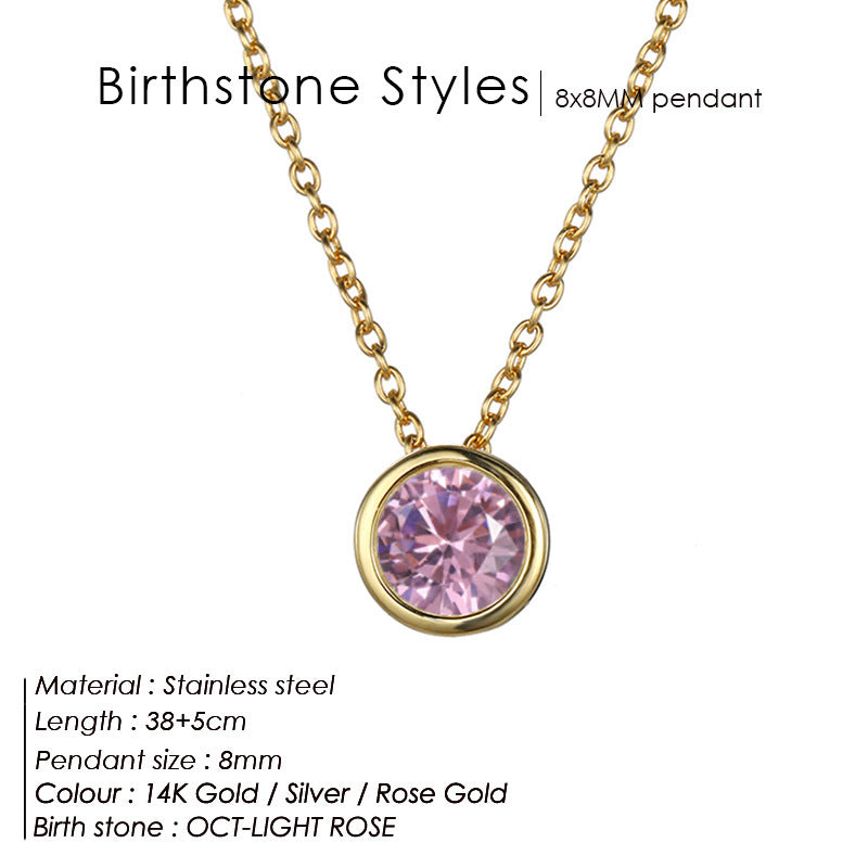 Birthstone Stainless Steel Zircon Necklace Women's Geometric