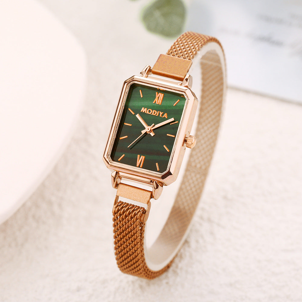 Mori Style Peacock Green Small Square Watch