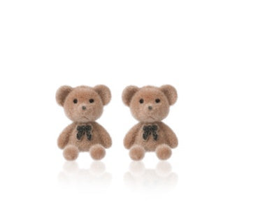 Cute Brown Bear Bunny Flocking Earrings Plush Earrings Women