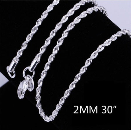 Silver-plated 2MM twisted rope twist necklace