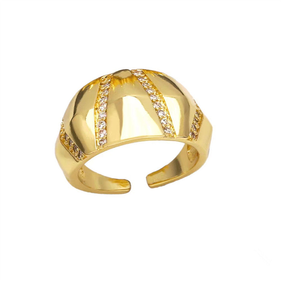 New Copper-plated Gold Inlaid Zircon Geometric Open Adjustable Ring Women