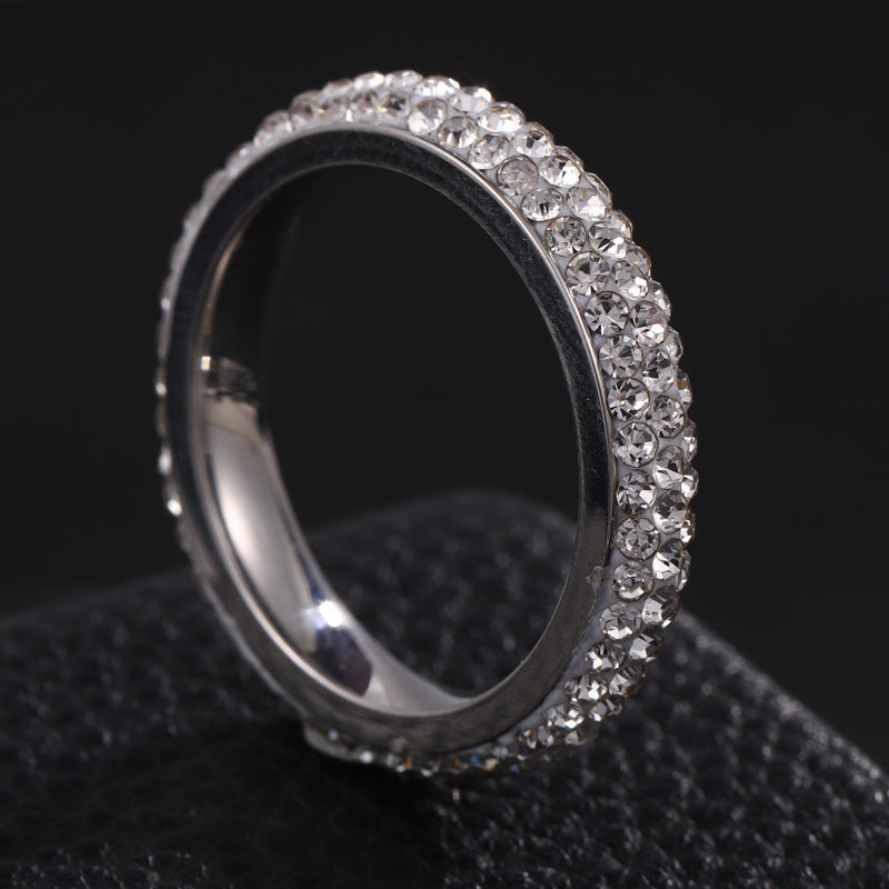 Titanium Steel Ring Female Five Rows Clay Full Diamond Ring