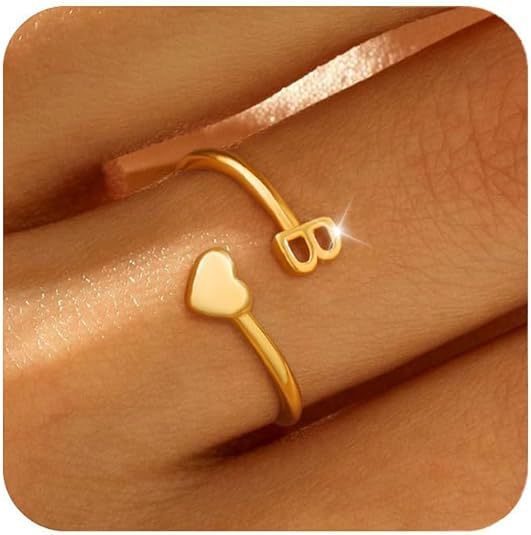 26 English Letters Ring Real Gold Plating Simple Ring