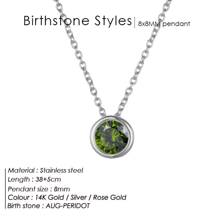 Birthstone Stainless Steel Zircon Necklace Women's Geometric