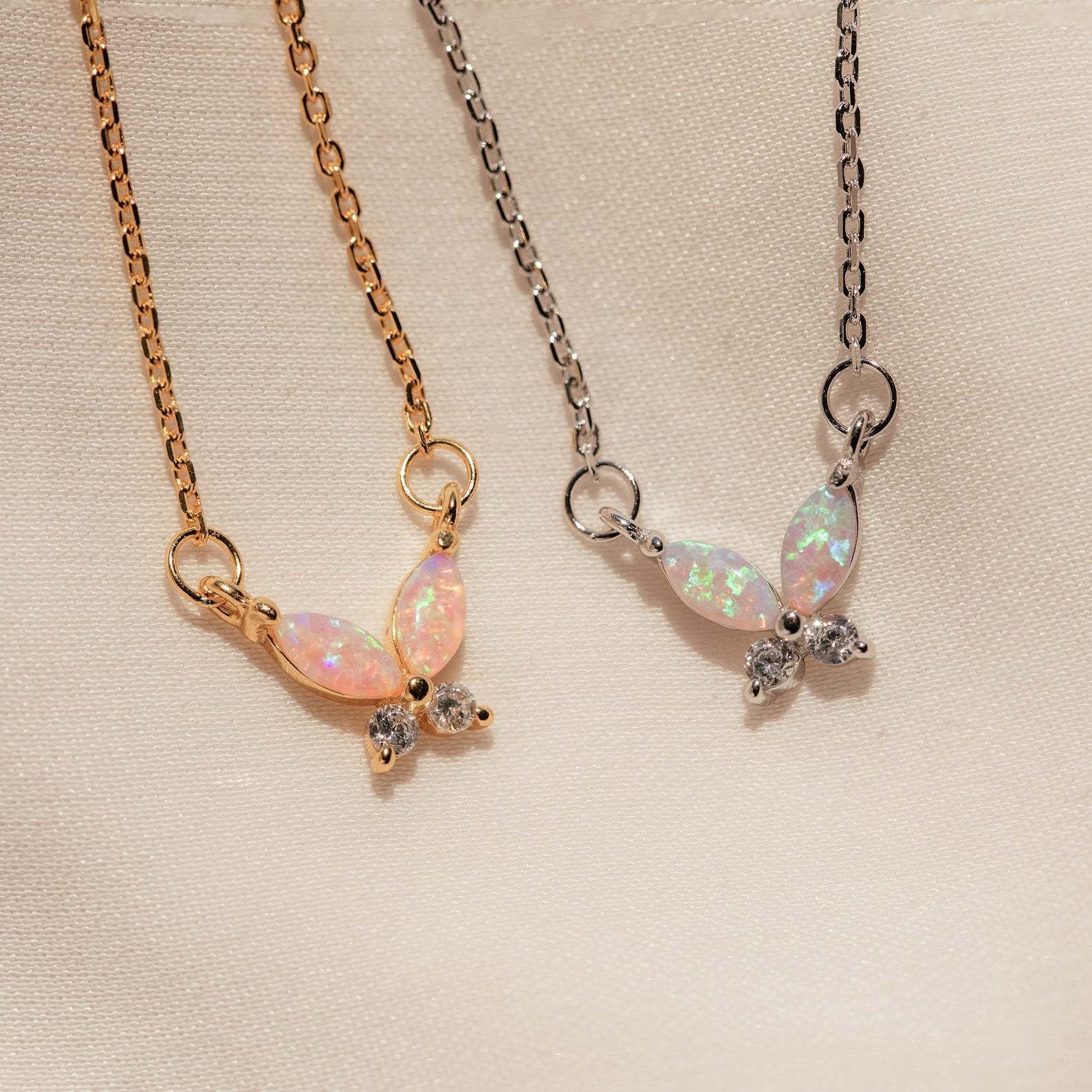 Titanium Steel European And American Butterfly Real Opal Necklace Cute Girl Pink