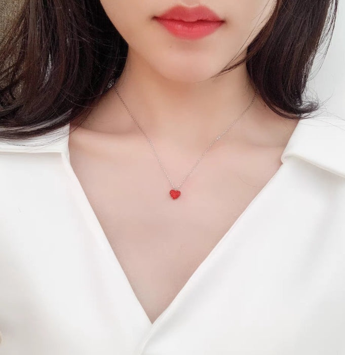 Temperament 925 Silver Diamond Small Red Heart Clavicle Chain