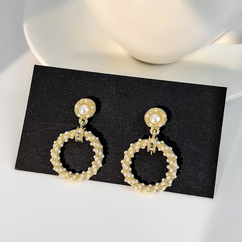 Round Earrings Fashion All-match Elegant Pearl Circle Earrings Women