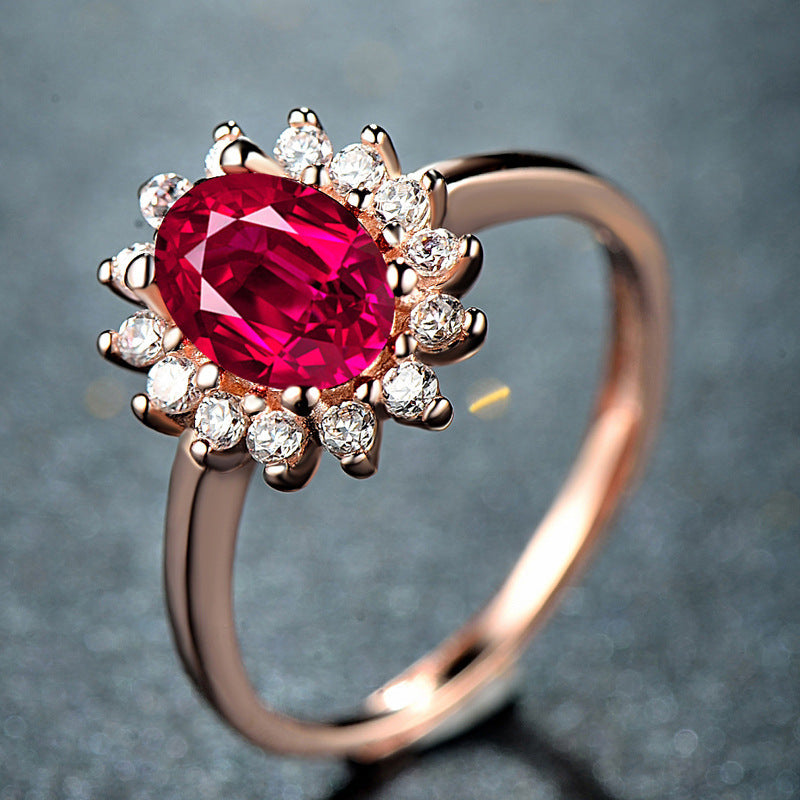 Flower Inlaid ZirconNatural Red Tourmaline Ring For Women