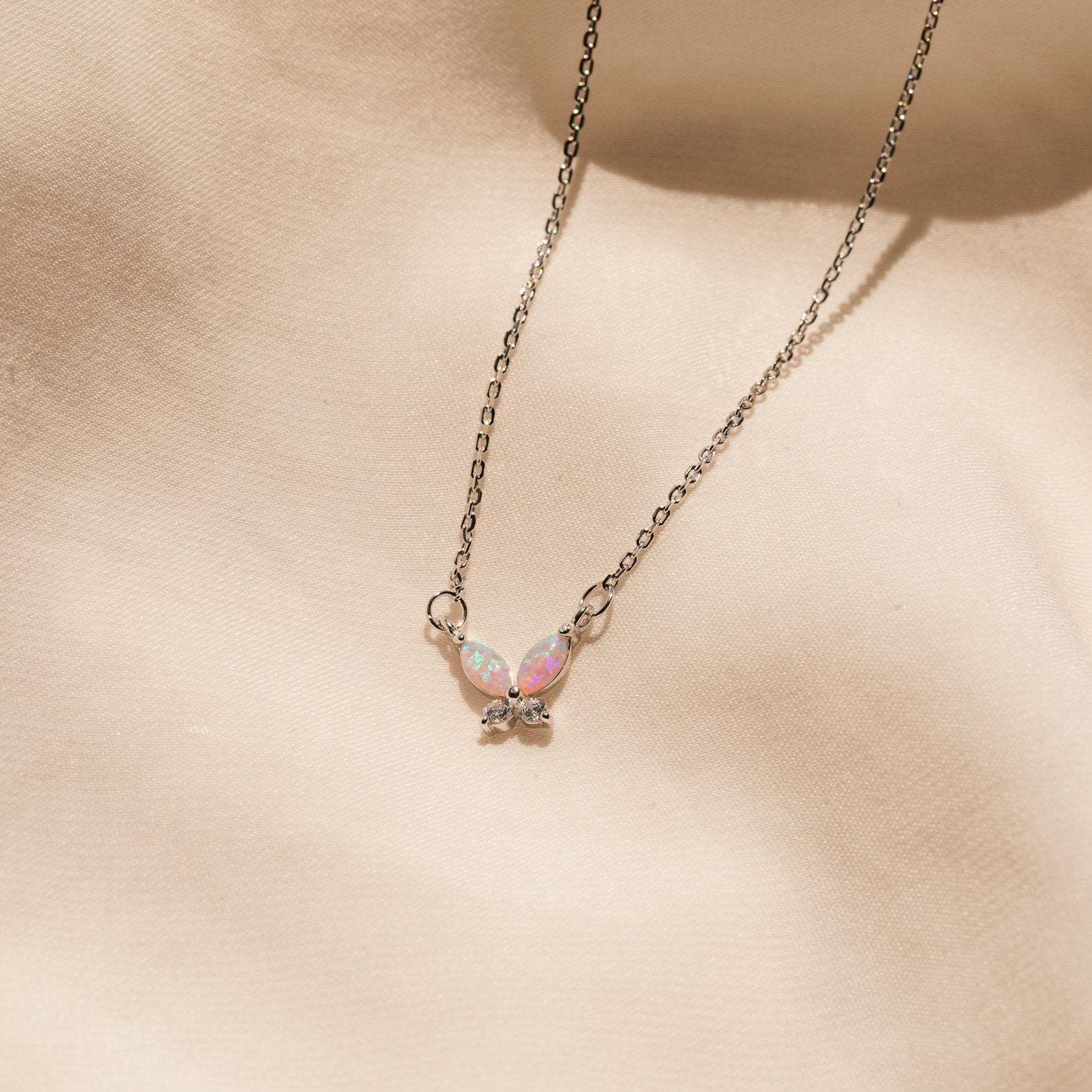 Titanium Steel European And American Butterfly Real Opal Necklace Cute Girl Pink