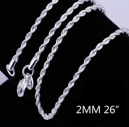 Silver-plated 2MM twisted rope twist necklace