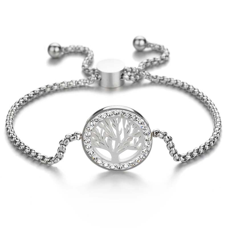 New Stainless Steel Adjustable Heart Tree Bracelets Women Steel CZ Stone Family Bracelet Mothers Day Gift