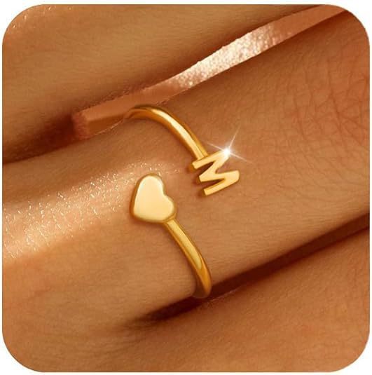 26 English Letters Ring Real Gold Plating Simple Ring