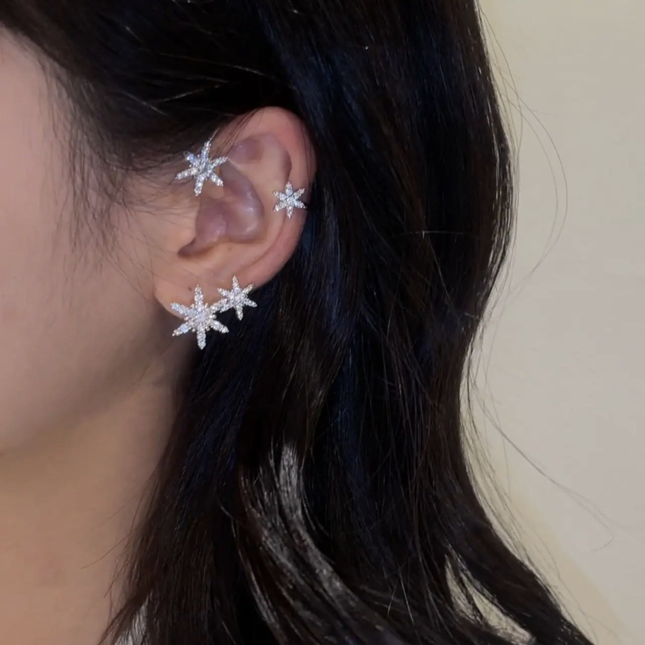 Micro-inlaid Zircon Snowflake Earrings