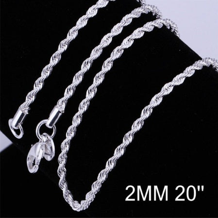 Silver-plated 2MM twisted rope twist necklace