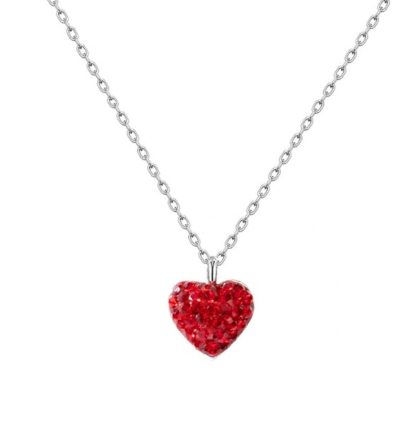 Temperament 925 Silver Diamond Small Red Heart Clavicle Chain