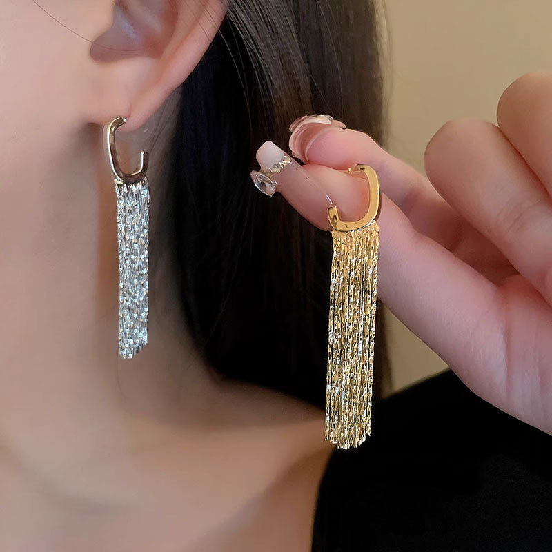 Golden Long Geometric Tassel Earrings Exaggerated New